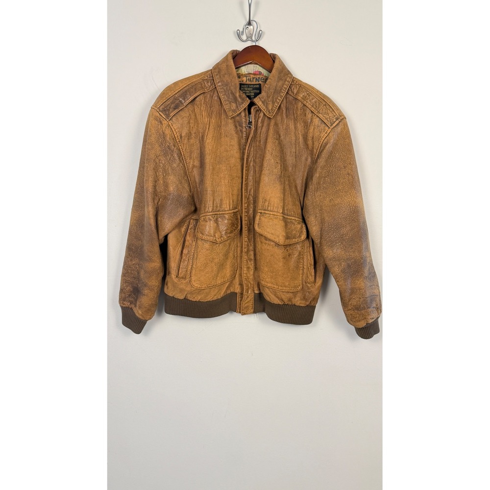 Adler Distressed Leather Bomber Jacket Brown Flight Jacket Men's Small VTG